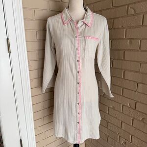 Natural Life Lola Shirt Dress Beige Cotton Gauze Size S Beachy Coastal Comfy